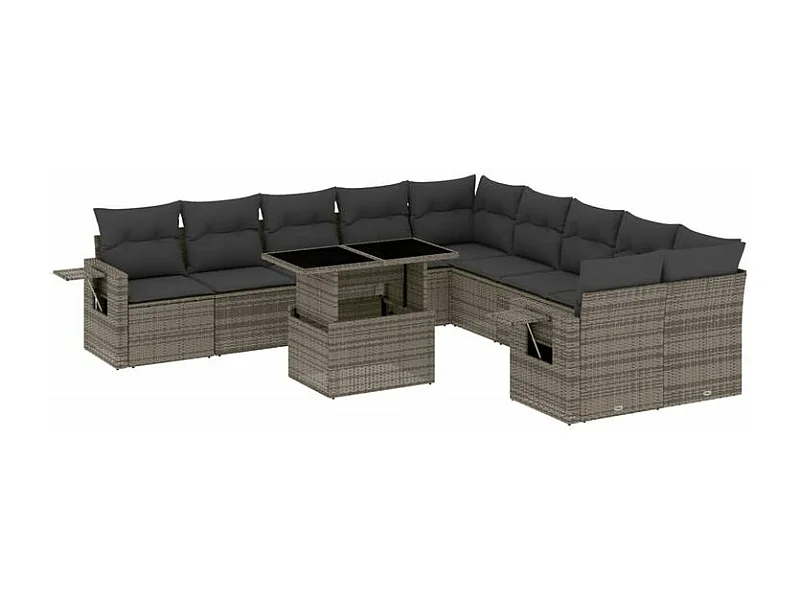 Salon de jardin 11 pcs avec coussins gris résine tressée