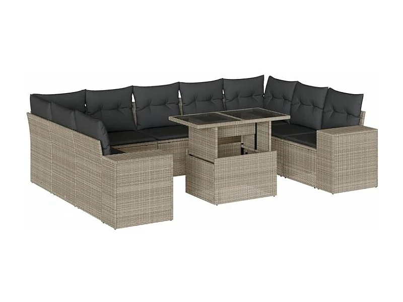 Salon de jardin avec coussins 10 pcs gris clair résine tressée