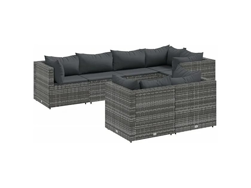 Salon de jardin 7 pcs avec coussins Gris Résine tressée