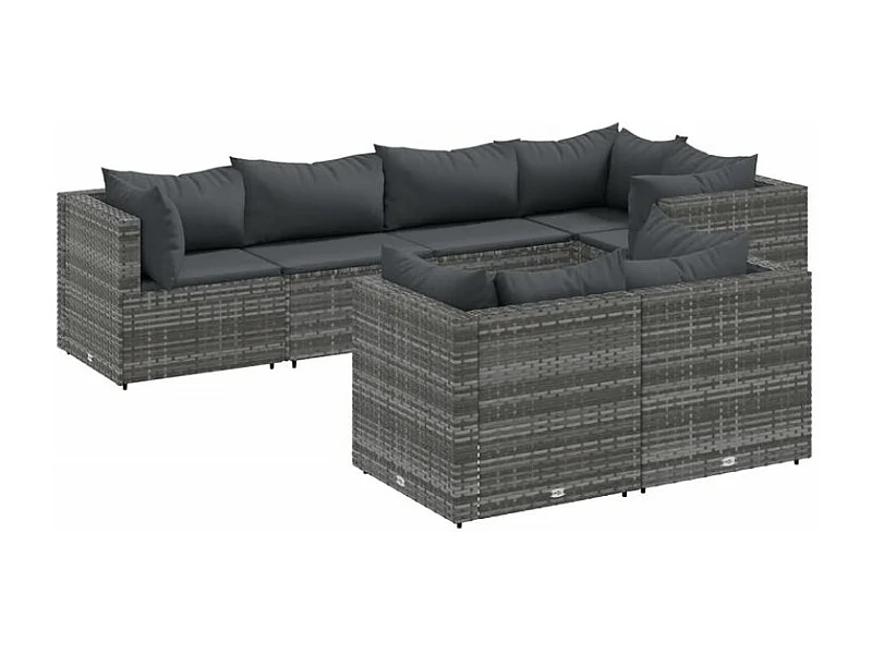Salon de jardin 7 pcs avec coussins Gris Résine tressée