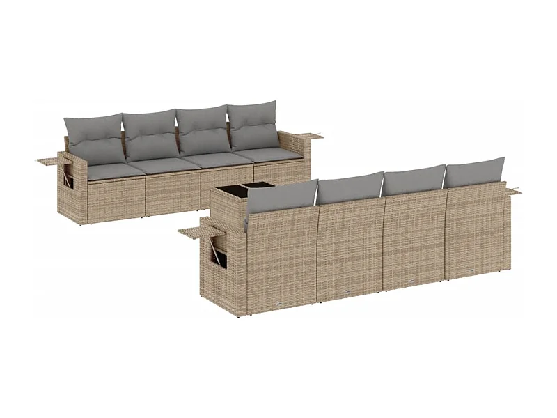 Salon de jardin avec coussins 9 pcs beige résine tressée