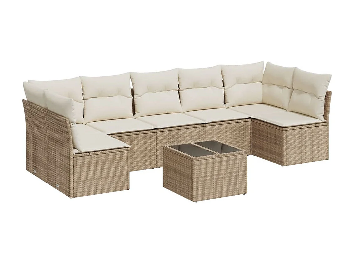 Salon de jardin avec coussins 8 pcs beige résine tressée