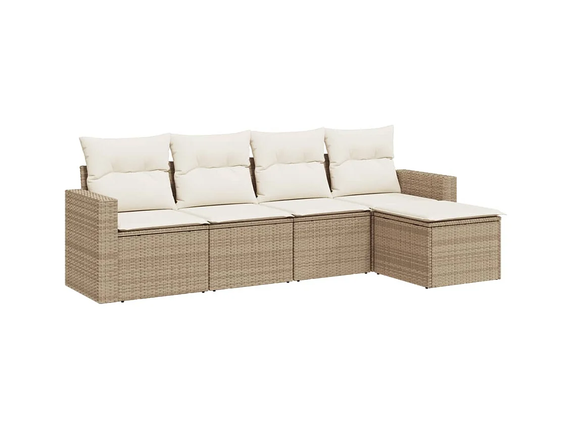 Salon de jardin avec coussins 5 pcs beige résine tressée