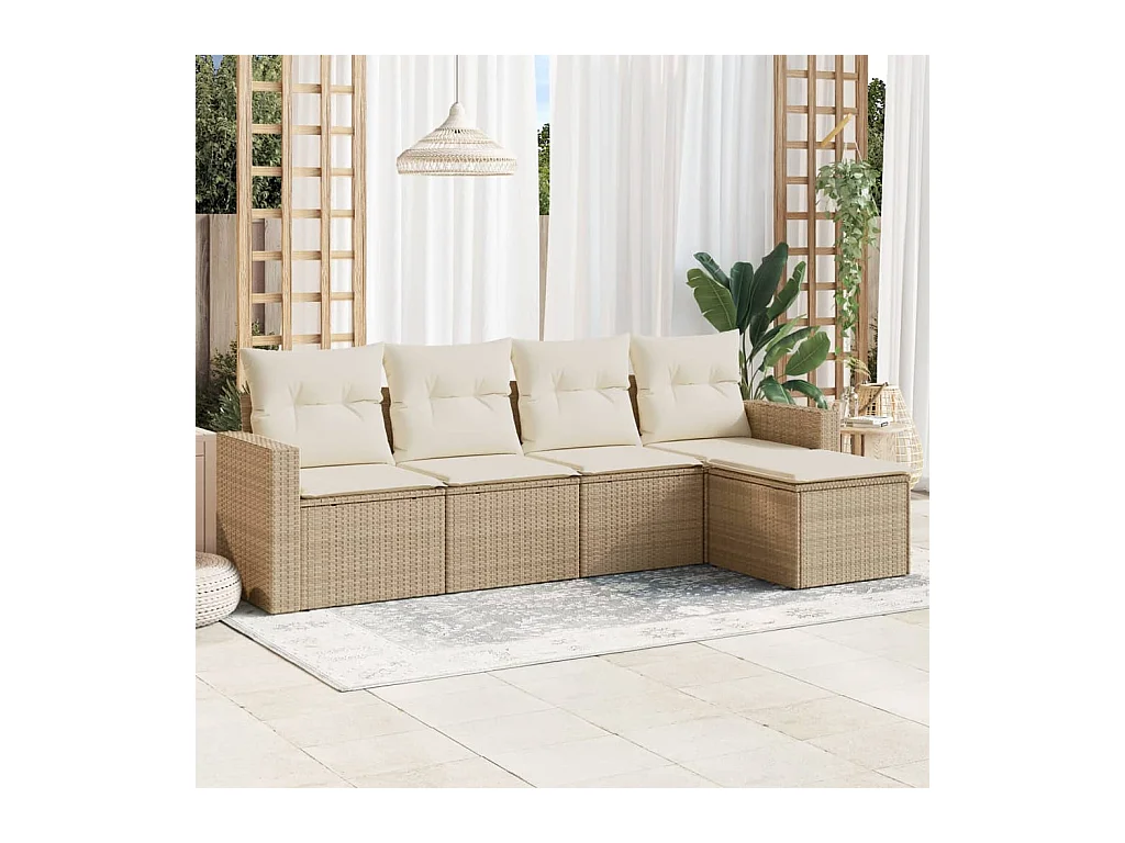 Salon de jardin avec coussins 5 pcs beige résine tressée
