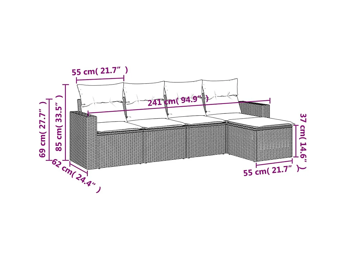 Salon de jardin avec coussins 5 pcs beige résine tressée