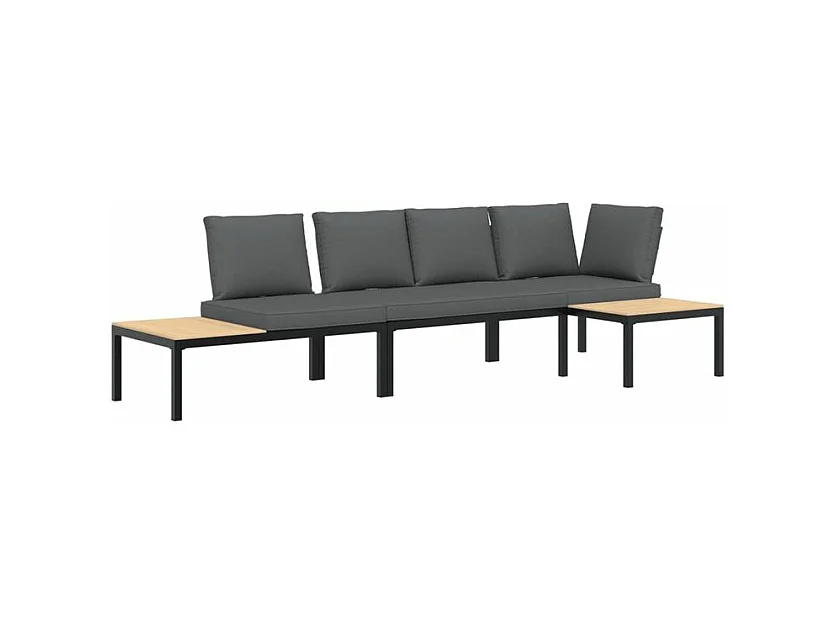 Salon de jardin 3 pcs avec coussins noir aluminium