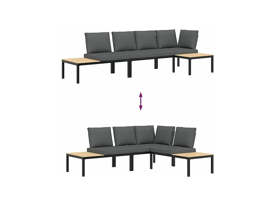 Salon de jardin 3 pcs avec coussins noir aluminium