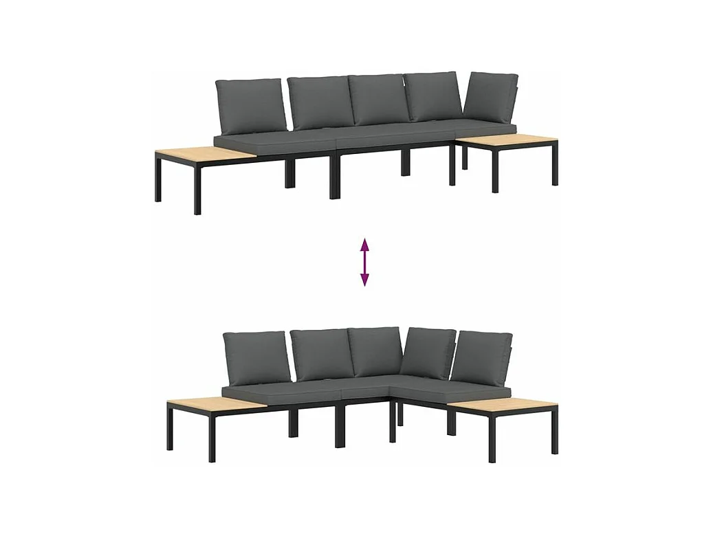 Salon de jardin 3 pcs avec coussins noir aluminium