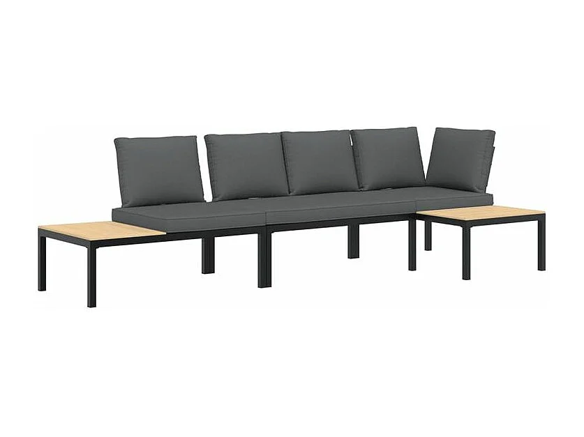 Salon de jardin 3 pcs avec coussins noir aluminium