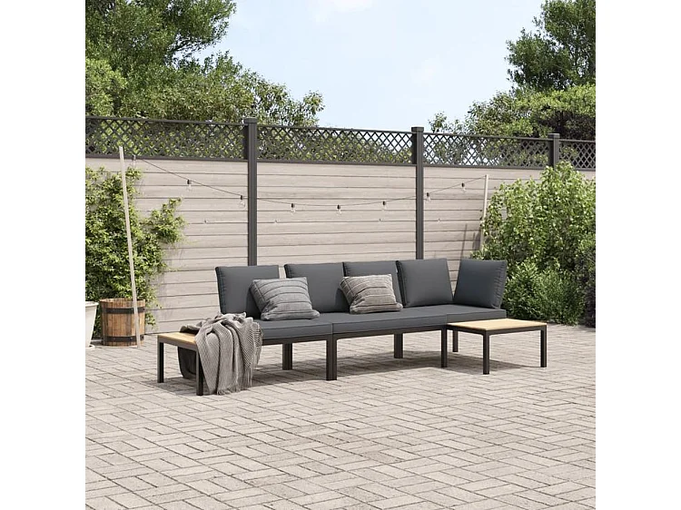 Salon de jardin 3 pcs avec coussins noir aluminium