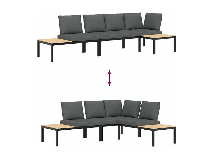 Salon de jardin 3 pcs avec coussins noir aluminium