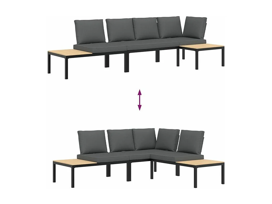 Salon de jardin 3 pcs avec coussins noir aluminium