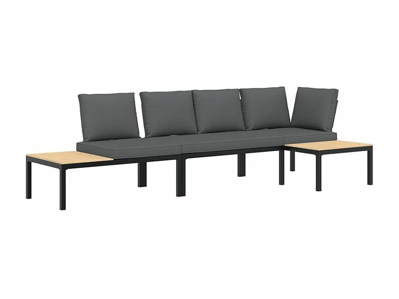 Salon de jardin 3 pcs avec coussins noir aluminium