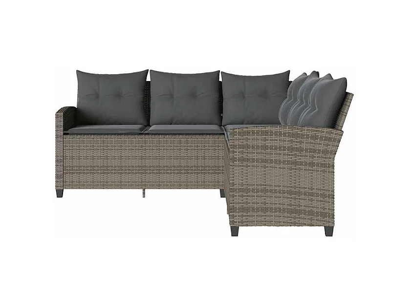 Canapés en forme de L avec coussins gris résine tressée