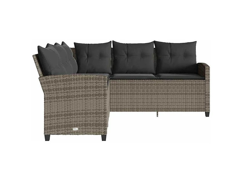 Canapés en forme de L avec coussins gris résine tressée