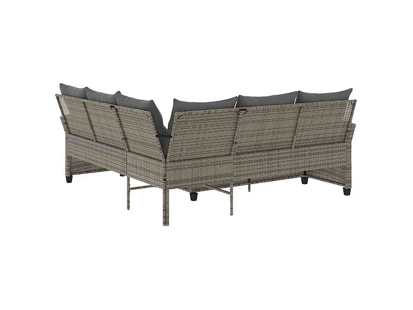 Canapés en forme de L avec coussins gris résine tressée