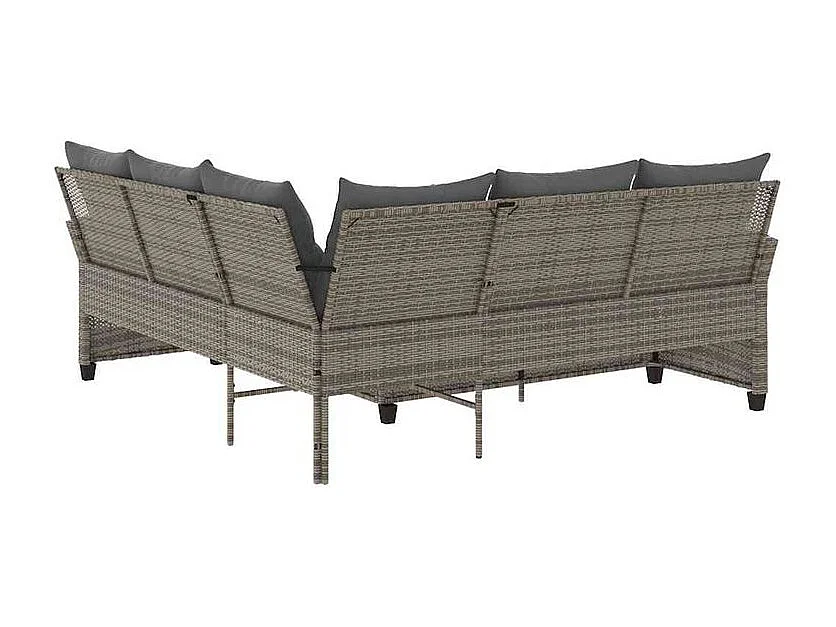 Canapés en forme de L avec coussins gris résine tressée