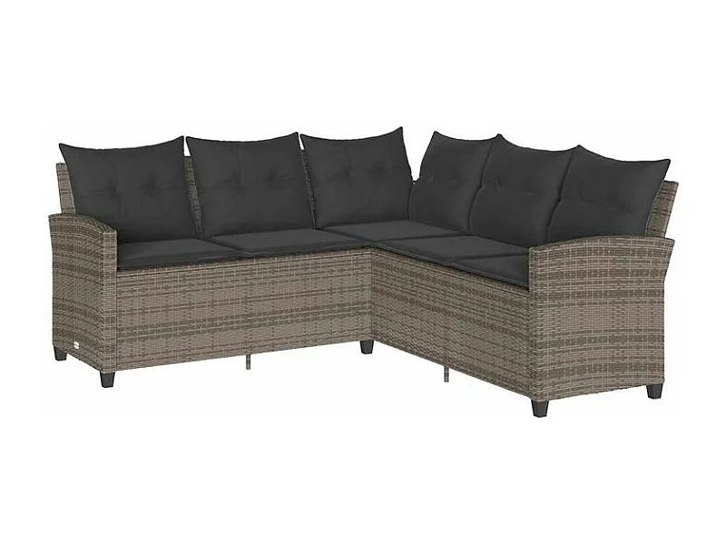 Canapés en forme de L avec coussins gris résine tressée