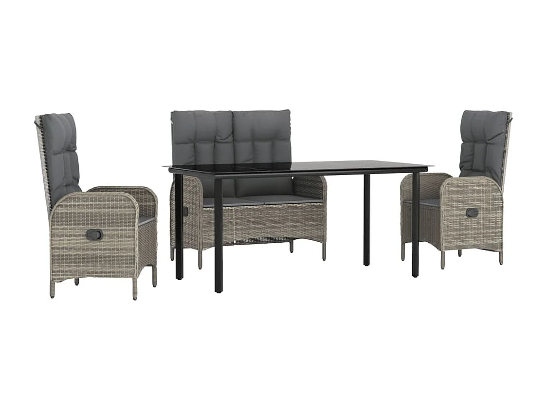 Ensemble à manger jardin 4pcs et coussins Gris Résine tressée