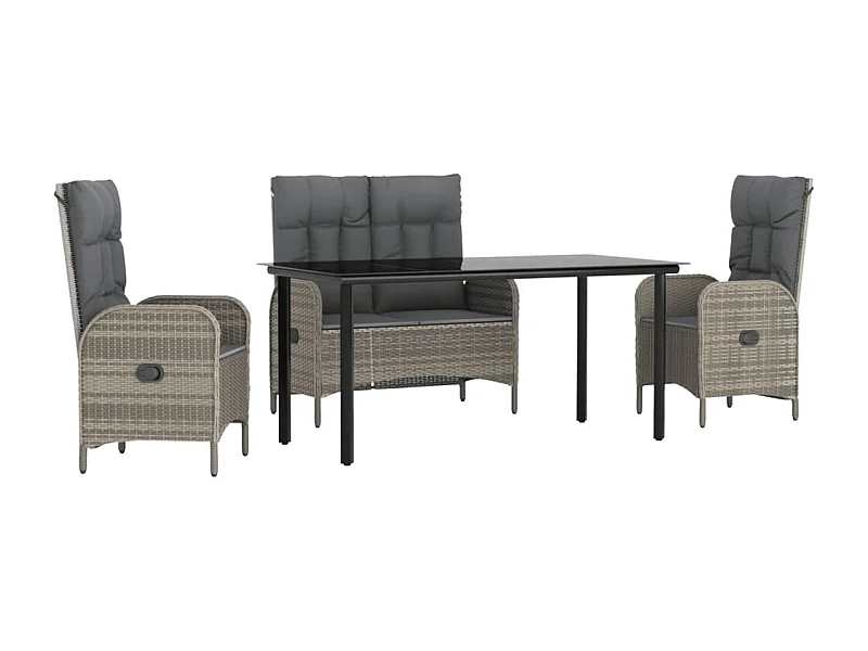 Ensemble à manger jardin 4pcs et coussins Gris Résine tressée