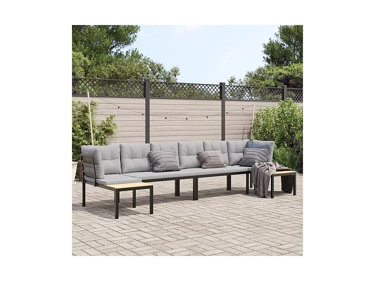 Salon de jardin avec coussins 4 pcs noir acier enduit de poudre