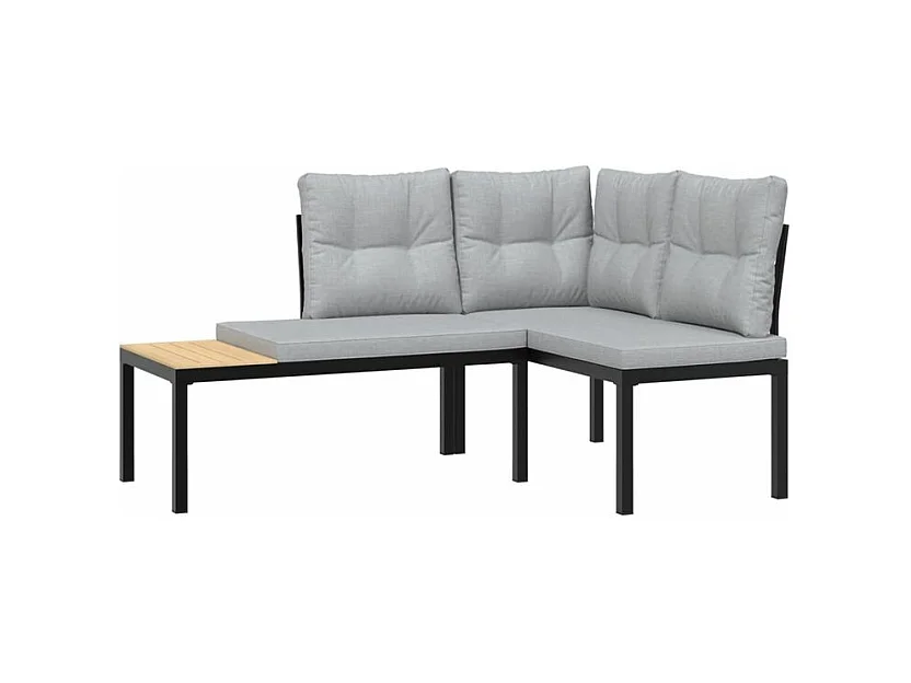 Salon de jardin avec coussins 4 pcs noir acier enduit de poudre