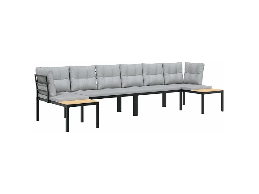 Salon de jardin avec coussins 4 pcs noir acier enduit de poudre