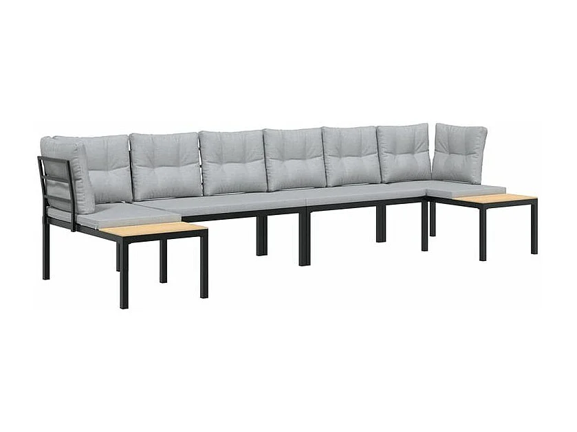 Salon de jardin avec coussins 4 pcs noir acier enduit de poudre