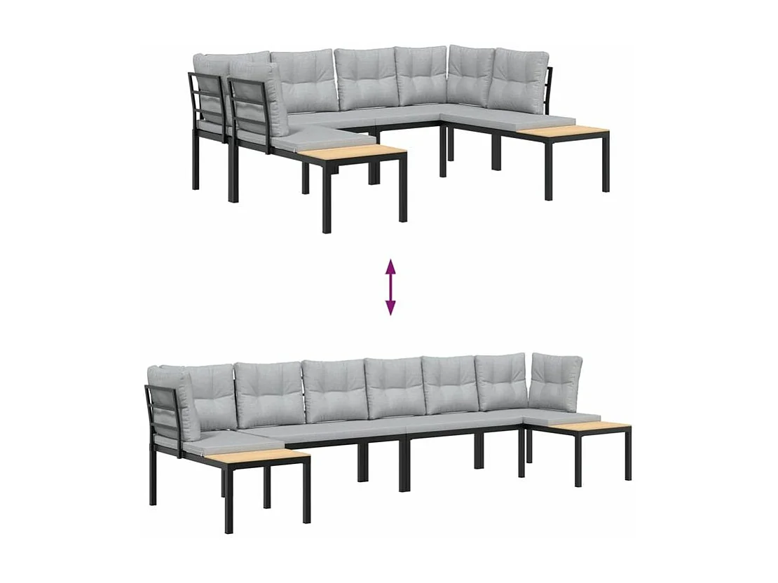 Salon de jardin avec coussins 4 pcs noir acier enduit de poudre