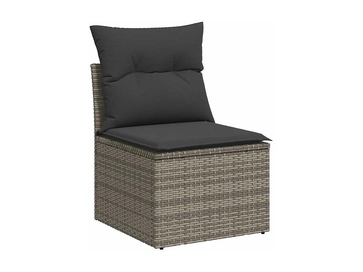 Salon de jardin avec coussins 7 pcs gris résine tressée acacia