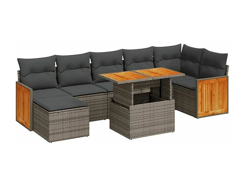 Salon de jardin avec coussins 7 pcs gris résine tressée acacia