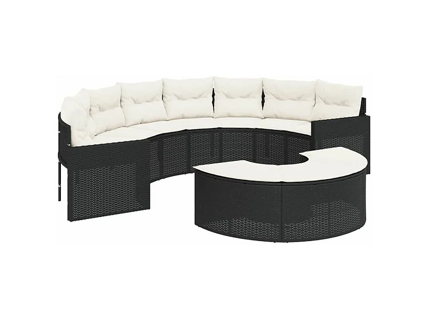Salon de jardin 2 pcs demi-rond noir résine tressée