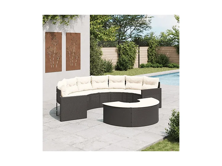 Salon de jardin 2 pcs demi-rond noir résine tressée