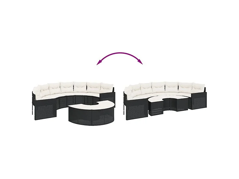 Salon de jardin 2 pcs demi-rond noir résine tressée