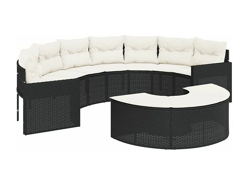 Salon de jardin 2 pcs demi-rond noir résine tressée