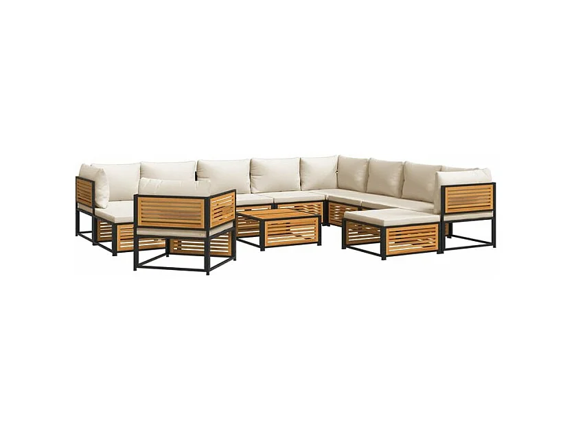 Salon de jardin avec coussins 12 pcs bois massif d'acacia