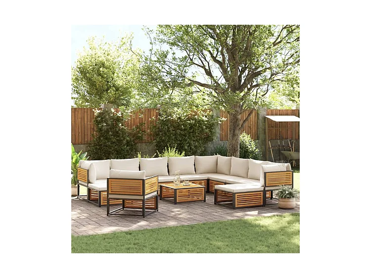 Salon de jardin avec coussins 12 pcs bois massif d'acacia