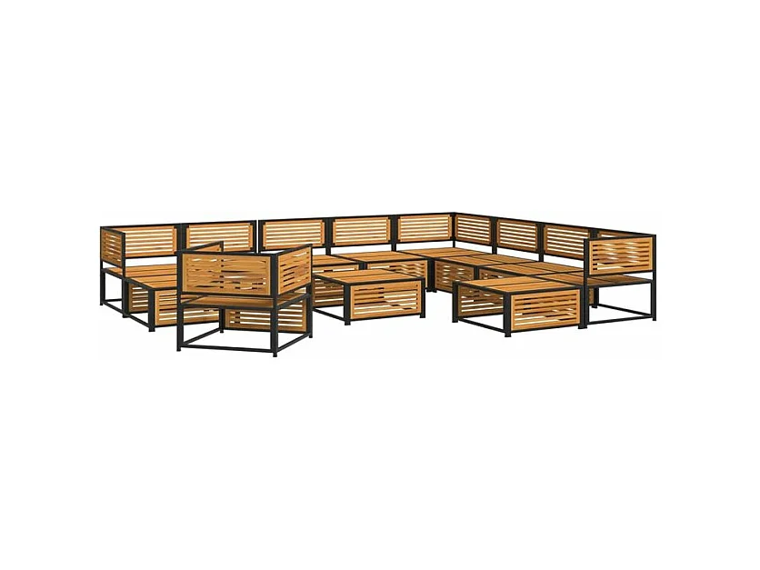 Salon de jardin avec coussins 12 pcs bois massif d'acacia