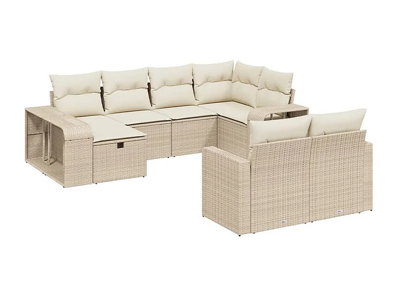 Salon de jardin avec coussins 10 pcs beige résine tressée