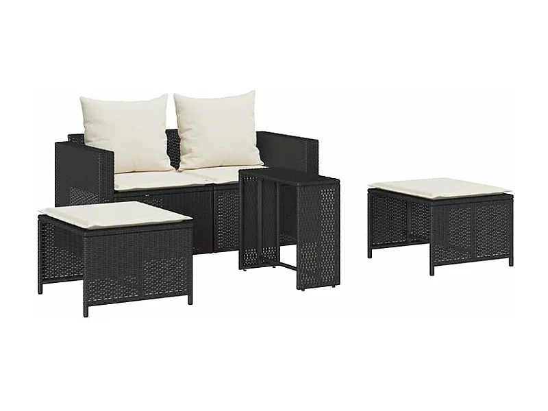 Salon de jardin 5 pcs avec coussins empilable noir polyrotin