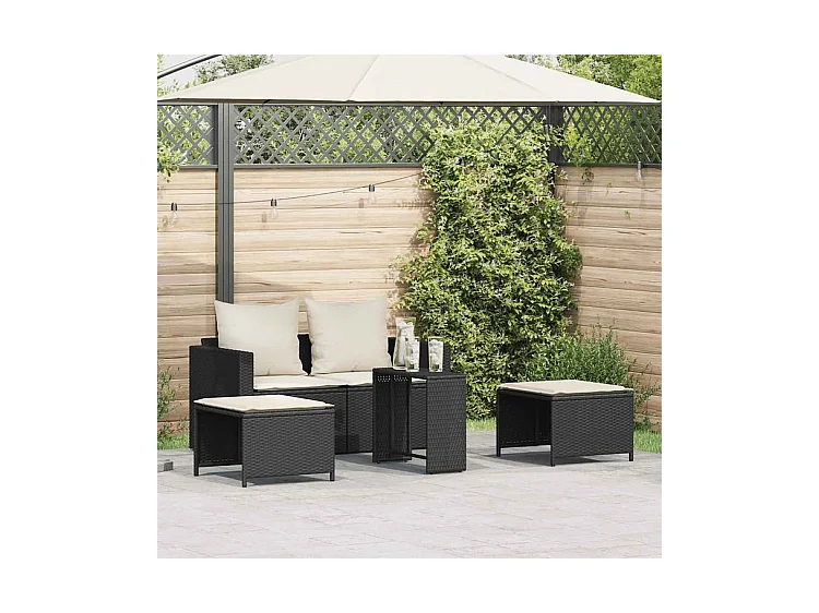 Salon de jardin 5 pcs avec coussins empilable noir polyrotin