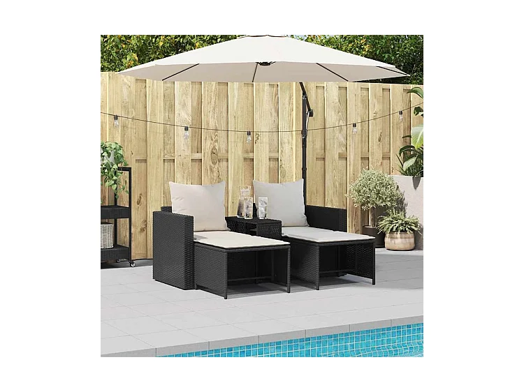 Salon de jardin 5 pcs avec coussins empilable noir polyrotin
