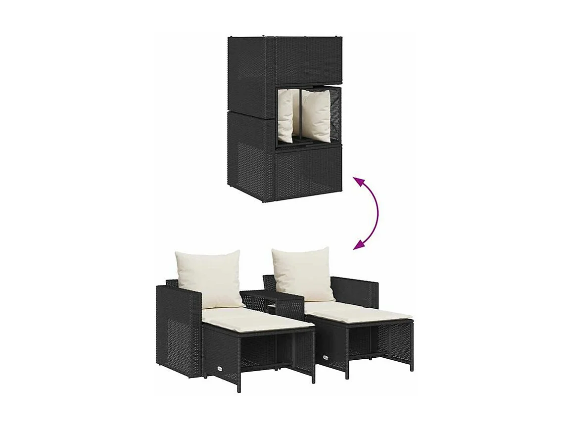 Salon de jardin 5 pcs avec coussins empilable noir polyrotin