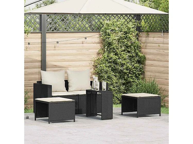 Salon de jardin 5 pcs avec coussins empilable noir polyrotin