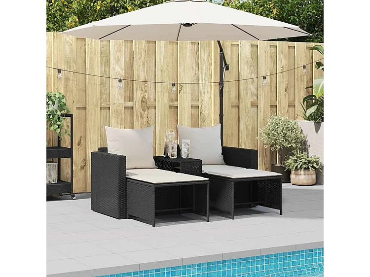 Salon de jardin 5 pcs avec coussins empilable noir polyrotin