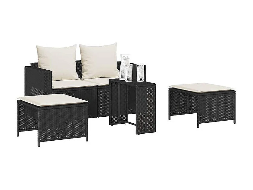 Salon de jardin 5 pcs avec coussins empilable noir polyrotin