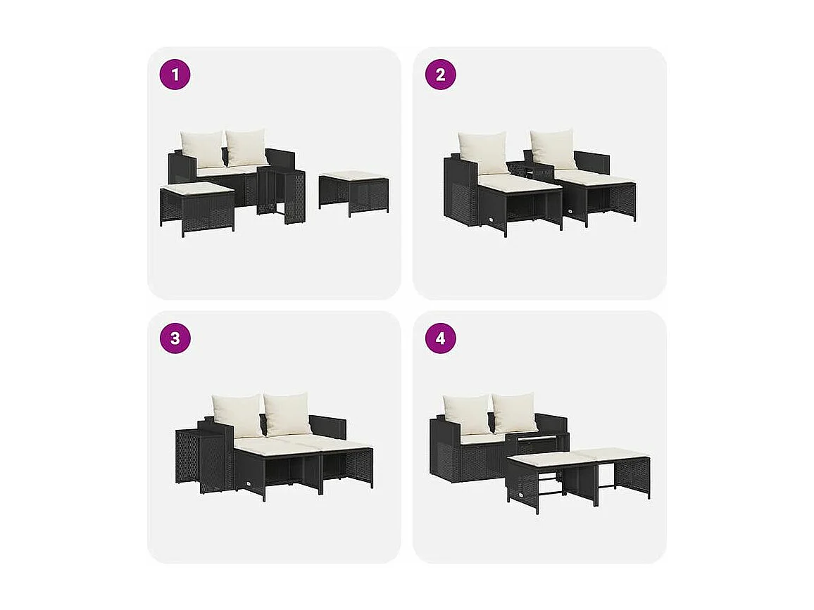 Salon de jardin 5 pcs avec coussins empilable noir polyrotin