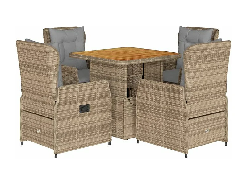 Ensemble à manger de jardin avec coussins 5pcs Beige poly rotin