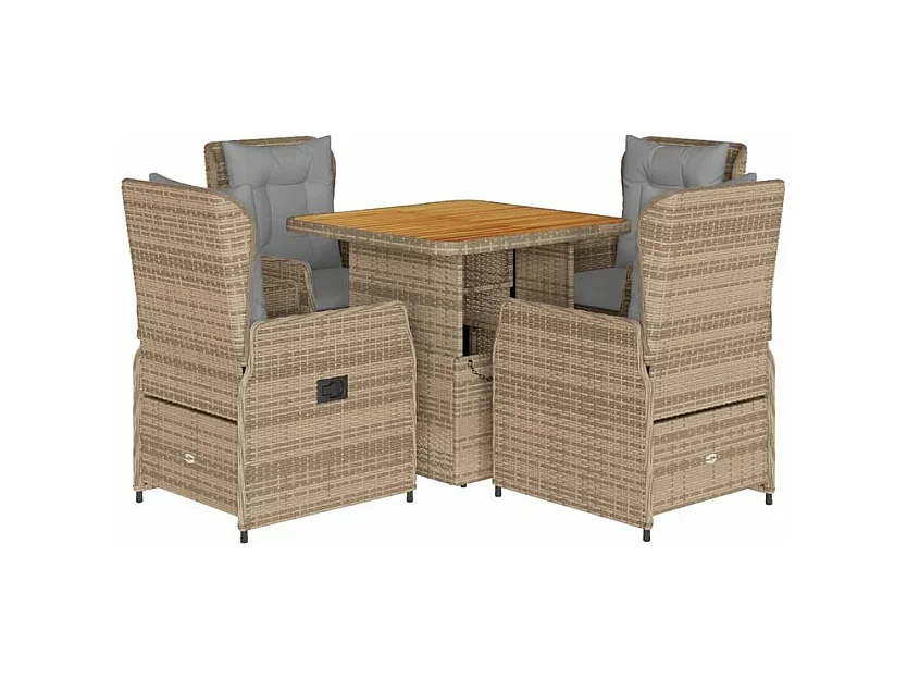 Ensemble à manger de jardin avec coussins 5pcs Beige poly rotin