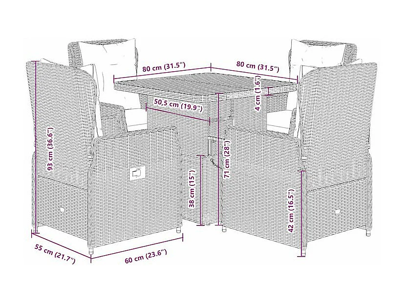 Ensemble à manger de jardin avec coussins 5pcs Beige poly rotin